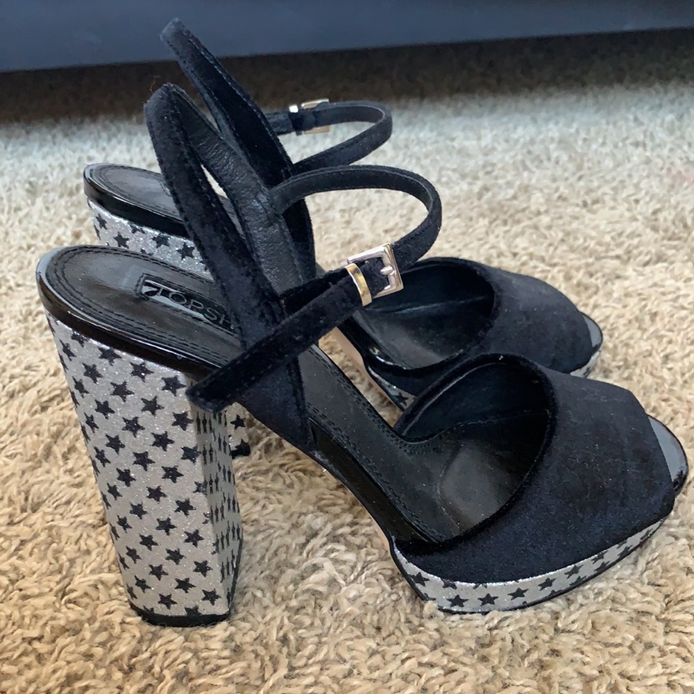 Topshop Star Print Platform Block Heels